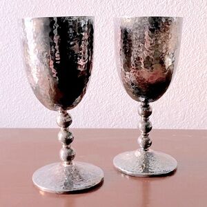 🖤Emilia Castillo Ltd Ed. Mexico Sterling Silver Pair of Wine Goblets w/ Sound🖤